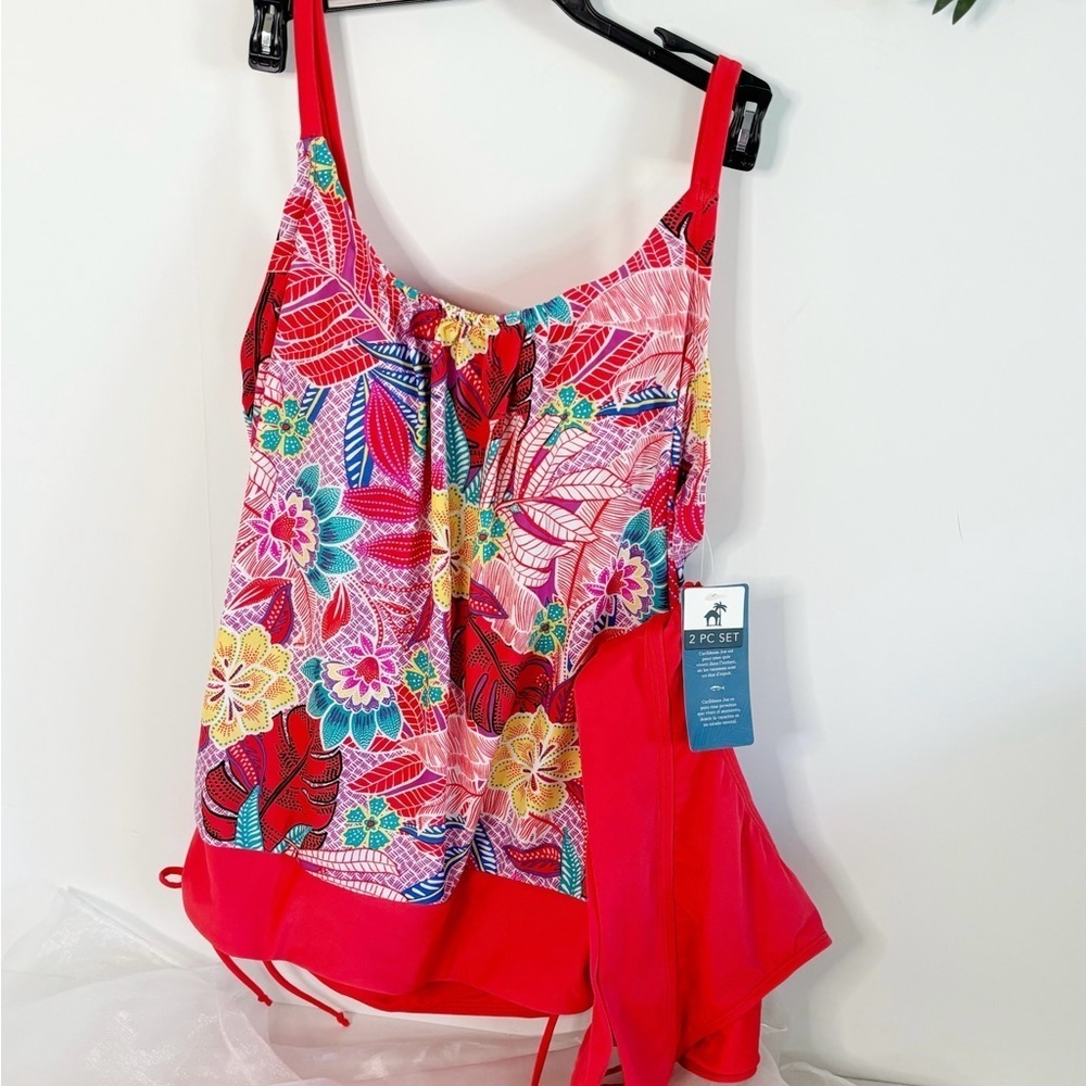 Caribbean Joe Women's Standard Blouson Tankini Tummy Control Quick Dry size 10